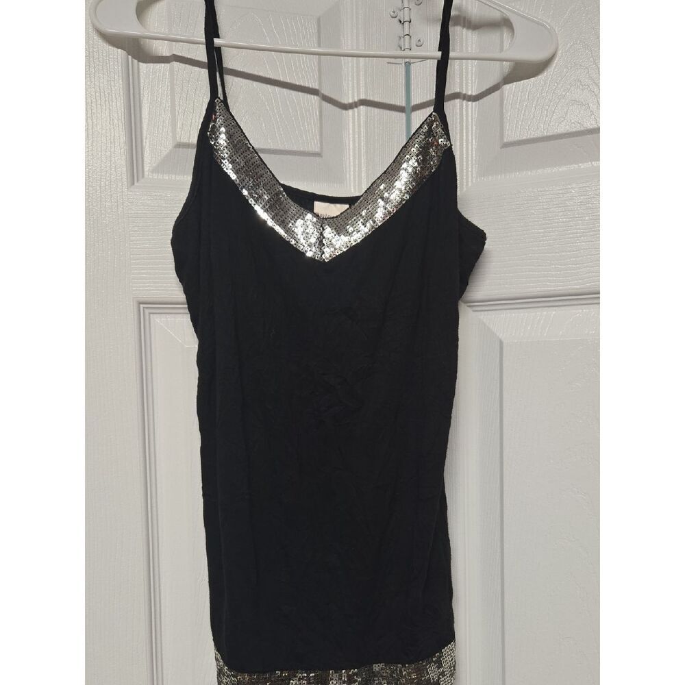 No Boundaries Black Spaghetti Strap Cami with Silver Sequin Trim